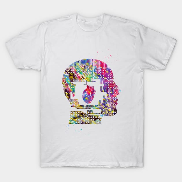 Circuit Man head with heart T-Shirt by erzebeth